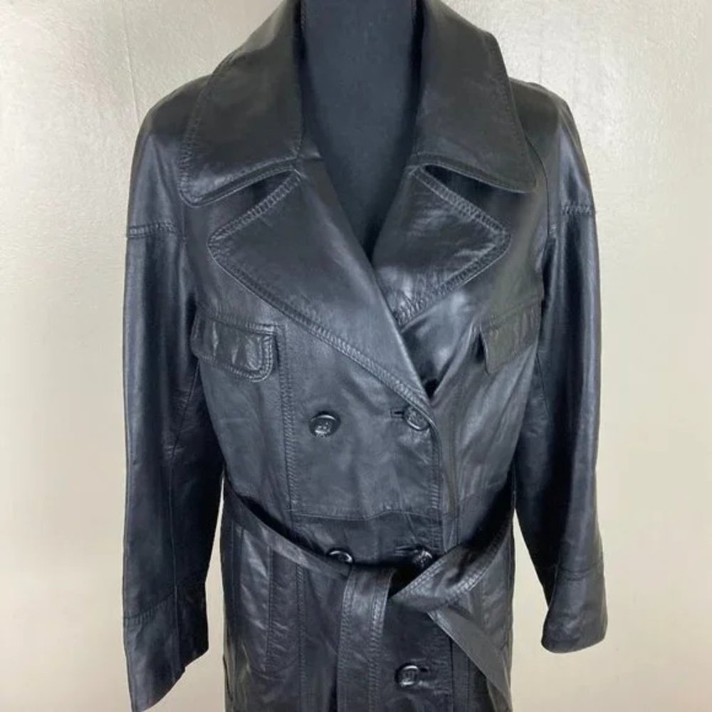 Vintage Fall Spygirl Goth Matrix  Black Leather Trench sz 11/12 medium Sexy